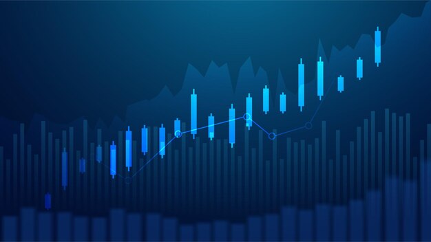 Gráfico de gráfico de palo de vela de negocios de comercio de inversión en bolsa sobre fondo azul Tendencia alcista de gráfico Diseño de vector de economía