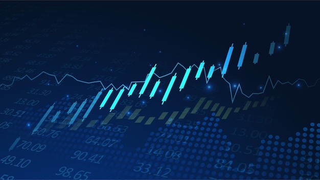 Gráfico de gráfico de palo de vela de negocios de comercio de inversión en bolsa sobre fondo azul tendencia alcista de gráfico diseño de vector de economía