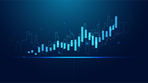 Gráfico de gráfico de palo de vela de negocios de comercio de inversión en bolsa sobre fondo azul Tendencia alcista de gráfico Diseño de vector de economía