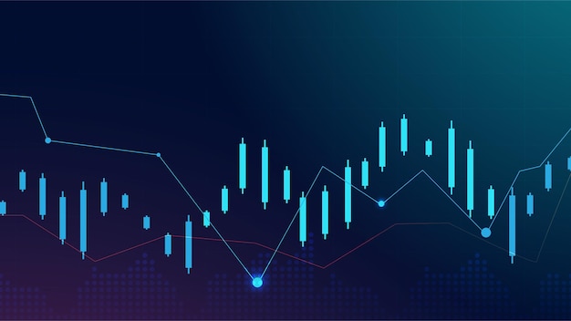 Gráfico de gráfico de palo de vela de negocios de comercio de inversión en bolsa sobre fondo azul Tendencia alcista de gráfico Diseño de vector de economía