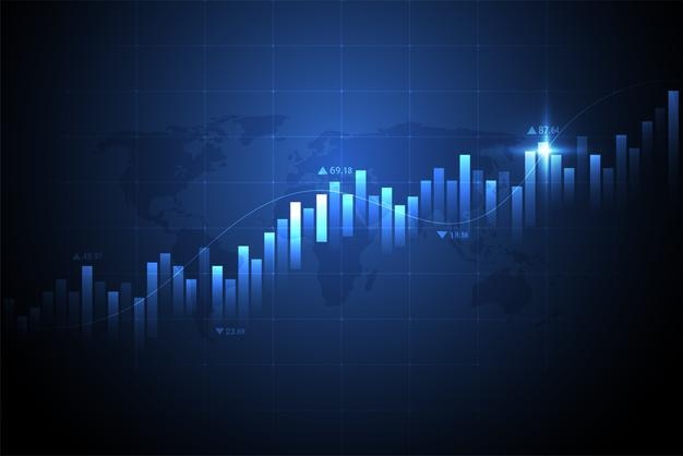 Gráfico de gráfico de velas comerciales de inversión en el mercado de valores sobre un fondo blanco Diseño de punto alcista Tendencia del gráfico Ilustración vectorial