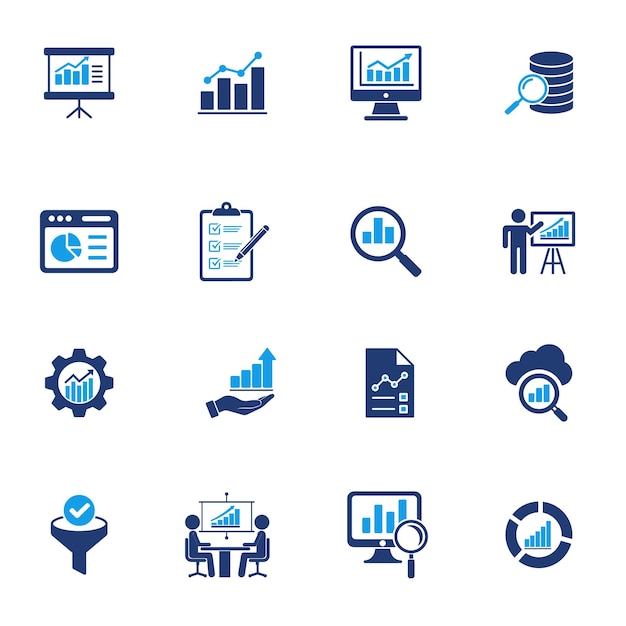 Gráfico de gráficos de análisis de datos de los íconos de análisis de negocios