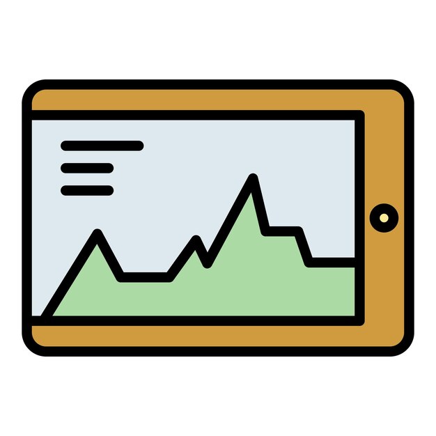Gráfico en el icono de la tableta Gráfico de contorno en el color del icono del vector de la tableta plano aislado