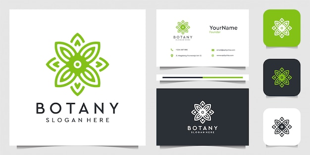 Gráfico de ilustración de logotipo de hoja en estilo de arte de línea. Adecuado para spa, flores, decoración, plantas, verde, botánica, publicidad, marca y tarjeta de visita.