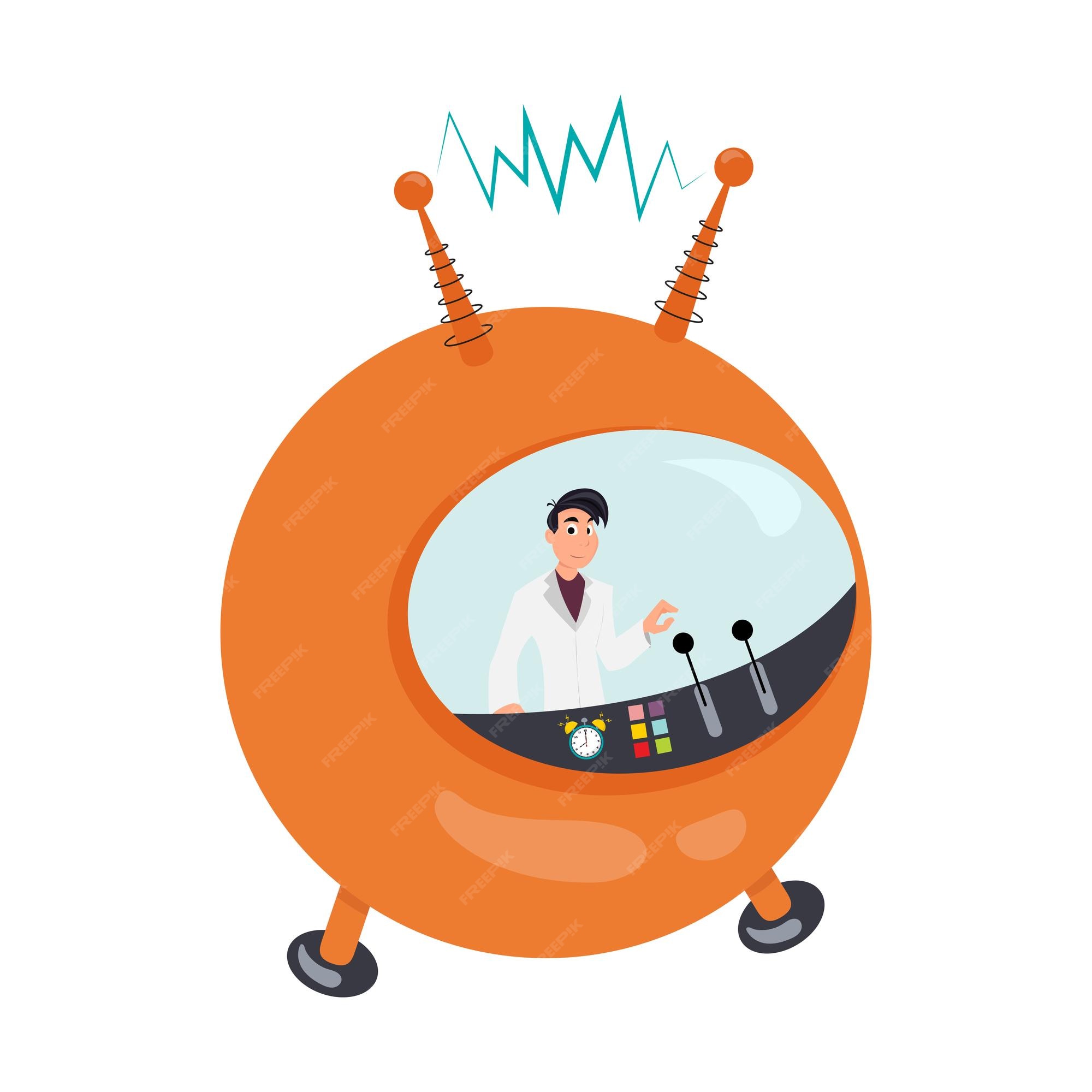 Gráfico de ilustración de vector de dibujos animados de máquina de viaje en el tiempo | Vector Premium Gráfico de ilustración de vector de dibujos animados de máquina de viaje en el tiempo | Vector Premium