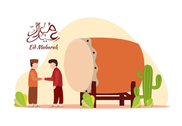 Gráfico de ilustración vectorial de eid mubarak con musulmanes