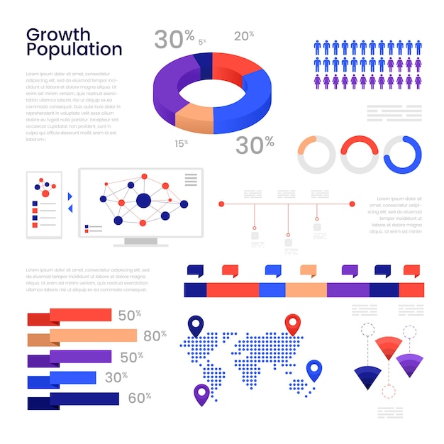 Gráfico de infografía de crecimiento demográfico ilustración vectorial para folleto de presentación