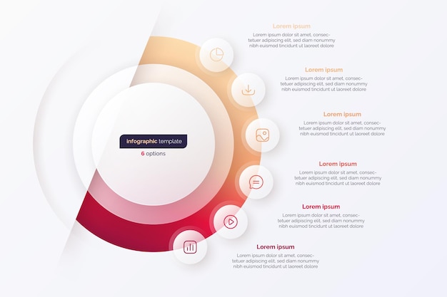 Vector gráfico infográfico del ciclo de seis opciones del gradiente vectorial