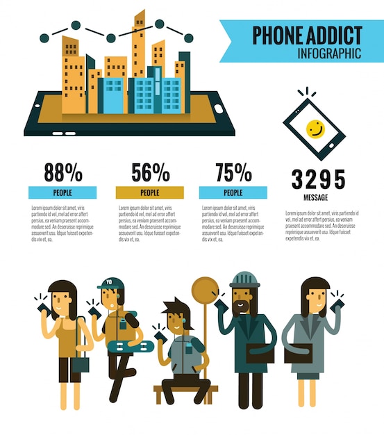 Vector gráfico de información adicto a teléfonos inteligentes