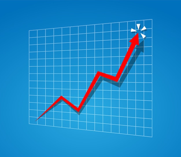 Gráfico con informe de aumento Diagrama con aumento y progreso de ganancia Ilustración vectorial