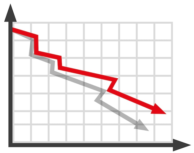Vector gráfico con informe de disminución diagrama con progresión de recesión y quiebra