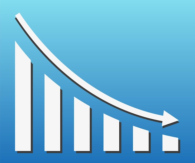 Vector gráfico con informe de disminución diagrama con progreso de recesión y quiebra negocios y finanzas