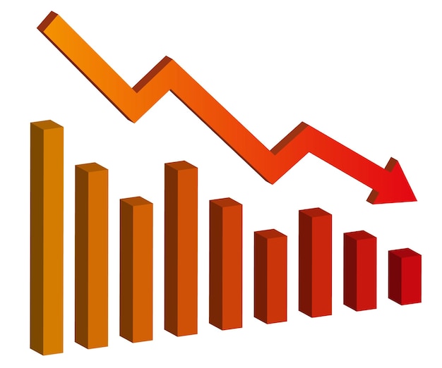 Gráfico con informe de disminución. Diagrama con la recesión y el progreso de la quiebra. Ilustración de vector de negocios y finanzas