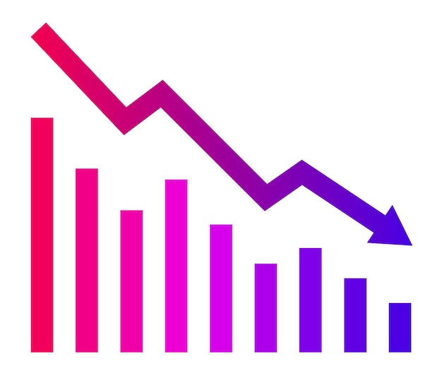 Gráfico con informe de disminución Ilustración vectorial de negocios y finanzas Diagrama de recesión y bancarrota