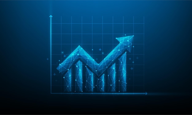 Gráfico de inversión de flecha arriba sobre fondo azul oscuro.