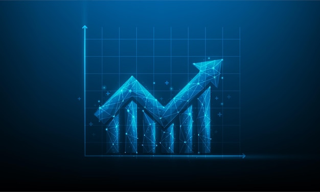 Gráfico de inversión de flecha arriba sobre fondo azul oscuro.