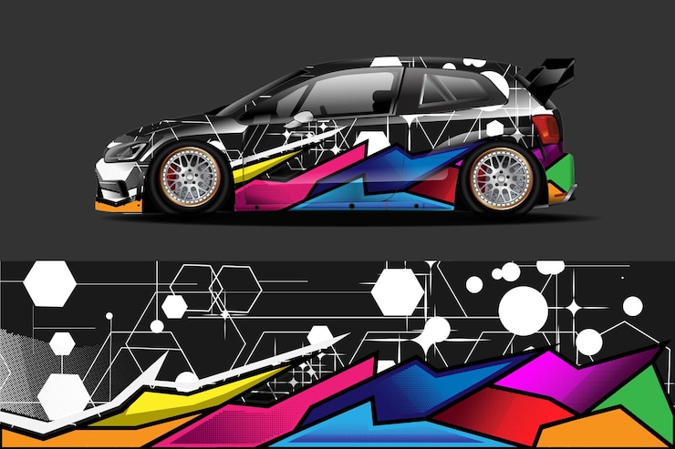 Vector gráfico de la librea del coche con diseño de forma abstracta de carreras