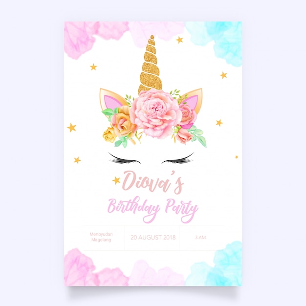 Gráfico lindo unicornio con corona de flores