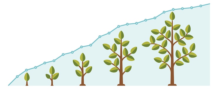 Vector gráfico de línea de velocidad de crecimiento del árbol gráfico infográfico