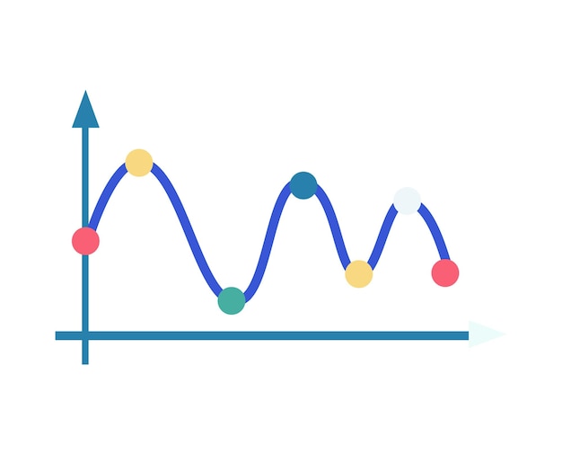 Gráfico de líneas colorido sobre fondo blanco gráfico de estilo plano simplificado con datos de puntos multicolores