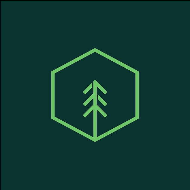 Gráfico de logotipo de icono de forma de hexágono de insignia de árbol simple