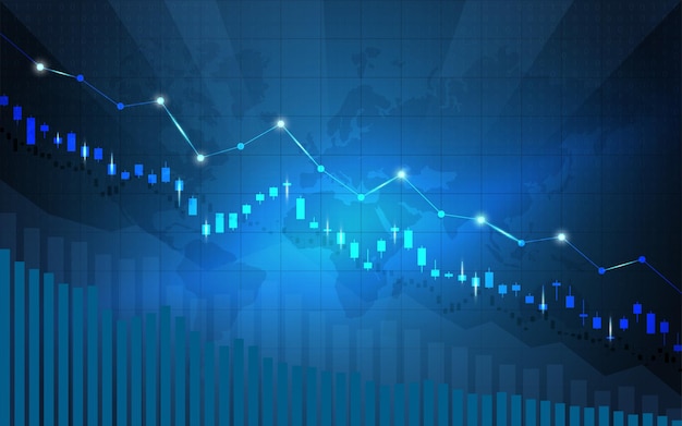 Gráfico del mercado de valores financiero en el comercio de inversiones en el mercado de valores, punto alcista, punto bajista. tendencia del gráfico para la idea de negocio y el diseño de todas las obras de arte. ilustración vectorial.