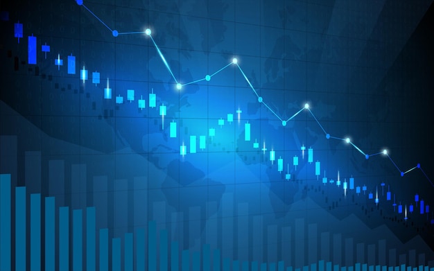 Gráfico del mercado de valores financiero en el comercio de inversiones en el mercado de valores, punto alcista, punto bajista. tendencia del gráfico para la idea de negocio y el diseño de todas las obras de arte. ilustración vectorial.