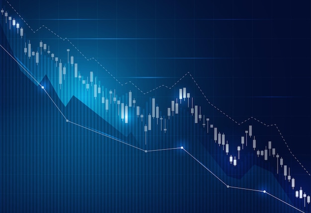 Gráfico del mercado de valores financiero en el comercio de inversiones en el mercado de valores, punto alcista, punto bajista. tendencia del gráfico para la idea de negocio y el diseño de todas las obras de arte. ilustración vectorial.