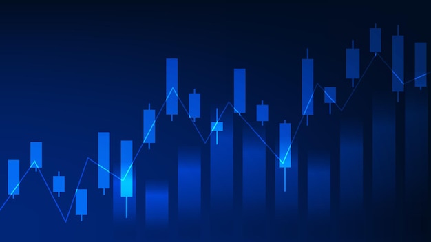 Gráfico del mercado de valores con gráfico de barras en fondo azul