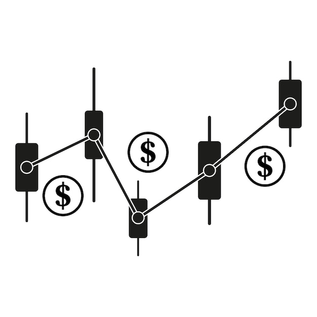 Gráfico del mercado de valores Icono del gráfico financiero Símbolos de dólar y velas de precios