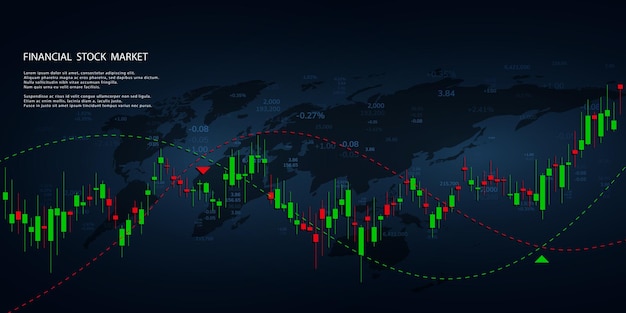 Gráfico del mercado de valores o gráfico de comercio de divisas para conceptos comerciales y financieros, informes e inversiones.Velas japonesas.Fondo de vector abstracto