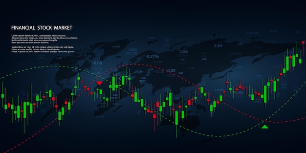 Gráfico del mercado de valores o gráfico de comercio de divisas para conceptos comerciales y financieros, informes e inversiones.velas japonesas.fondo de vector abstracto