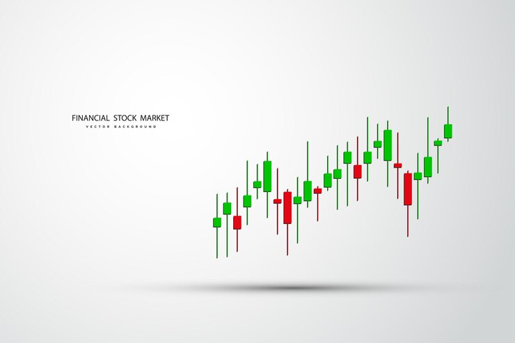 Vector gráfico del mercado de valores o gráfico de comercio de divisas para informes de conceptos comerciales y financieros e ilustración vectorial de inversión