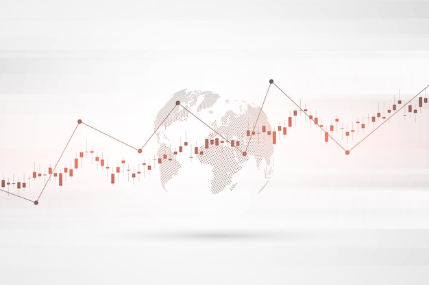 Gráfico del mercado de valores o gráfico de compraventa de divisas para conceptos comerciales y financieros, informes e inversiones sobre fondo gris. Velas japonesas. ilustración vectorial