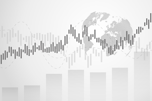 Gráfico del mercado de valores o gráfico de compraventa de divisas para conceptos comerciales y financieros, informes e inversiones sobre fondo gris. Velas japonesas. ilustración vectorial