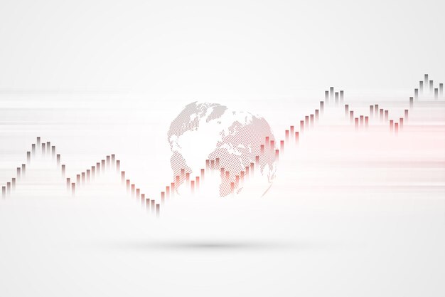 Gráfico del mercado de valores o gráfico de compraventa de divisas para conceptos comerciales y financieros, informes e inversiones sobre fondo gris. Velas japonesas. ilustración vectorial