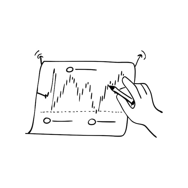Gráfico del mercado de valores con patrones de velas Ilustración vectorial plana de arte de líneas de Doodle en fondo blanco