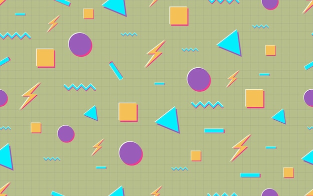 Gráfico de moda de los años 90 patrón sin costuras estilo vintage retro colorido vector de textura de forma geométrica
