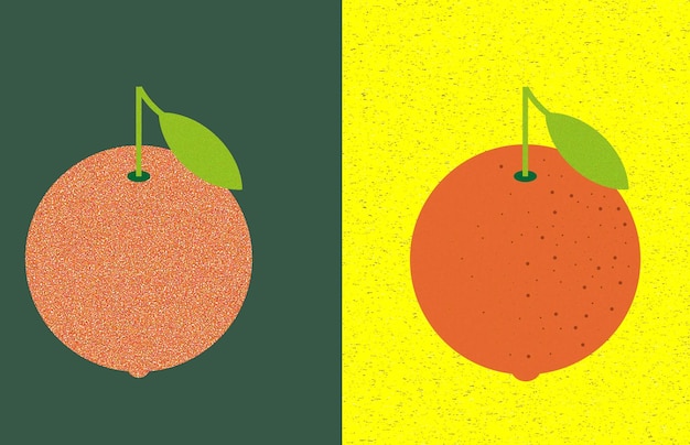 Vector un gráfico de una naranja y media con una hoja.