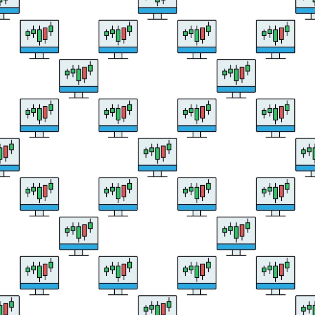 Gráfico de negociación de velas en PC Patrón sin costuras de color vectorial de pantalla