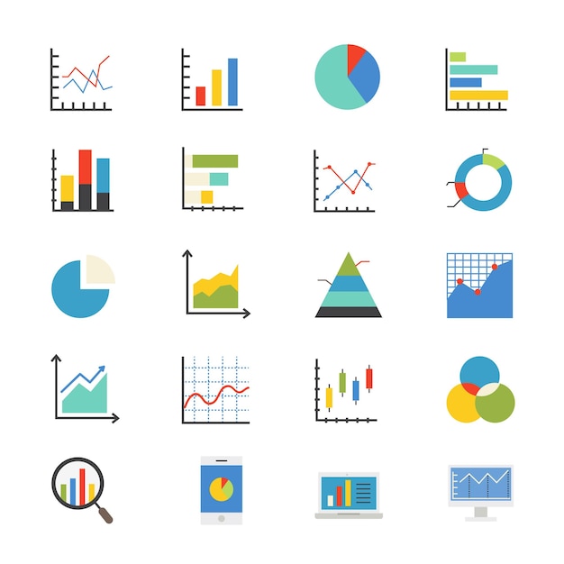 Gráfico de negocios y color de iconos planos gráficos