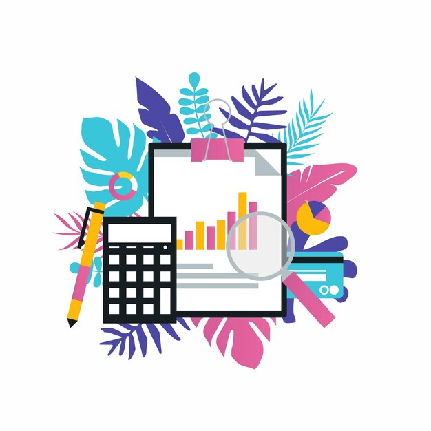 Gráfico de negocios estadísticas diseño de ilustración vectorial plana Análisis de datos comerciales