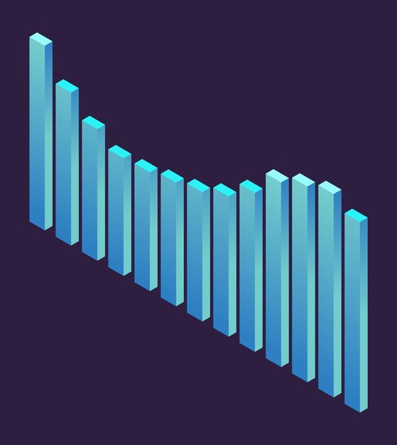 Gráfico de onda isométrica diseño infográfico colorido elemento de diseño para estadísticas de presentación empresarial de datos o página de destino análisis e ilustración de vector de diseño de interfaz de usuario