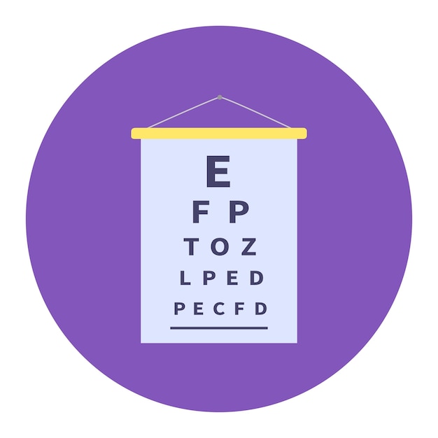 Vector gráfico optométrico con letras que disminuyen de tamaño en un cartel colgante de prueba de visión en una clínica de optometrista