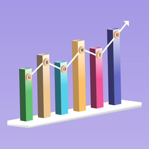 Gráfico de pasos de gráfico de negocio de crecimiento 3d, signo de icono de flecha o símbolo