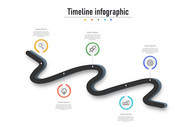 Gráfico de pasos del proceso infográfico con línea e iconos