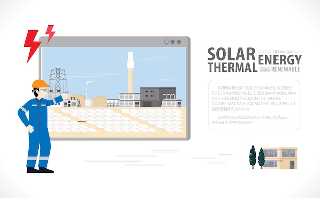 Gráfico de planta de energía solar térmica solar térmica en pantalla