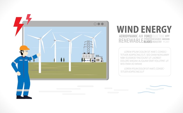 Gráfico de planta de energía de turbina eólica de energía eólica en pantalla