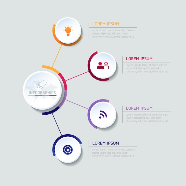 Gráfico de plantilla de diseño de infografías con 4 opciones o pasos