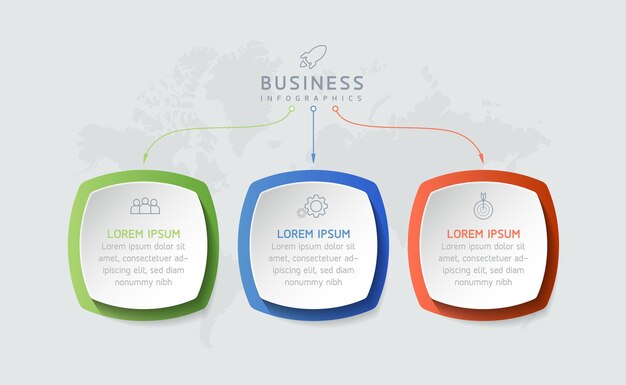 Gráfico de presentación de información empresarial de plantilla de diseño de infografías con 3 opciones o pasos